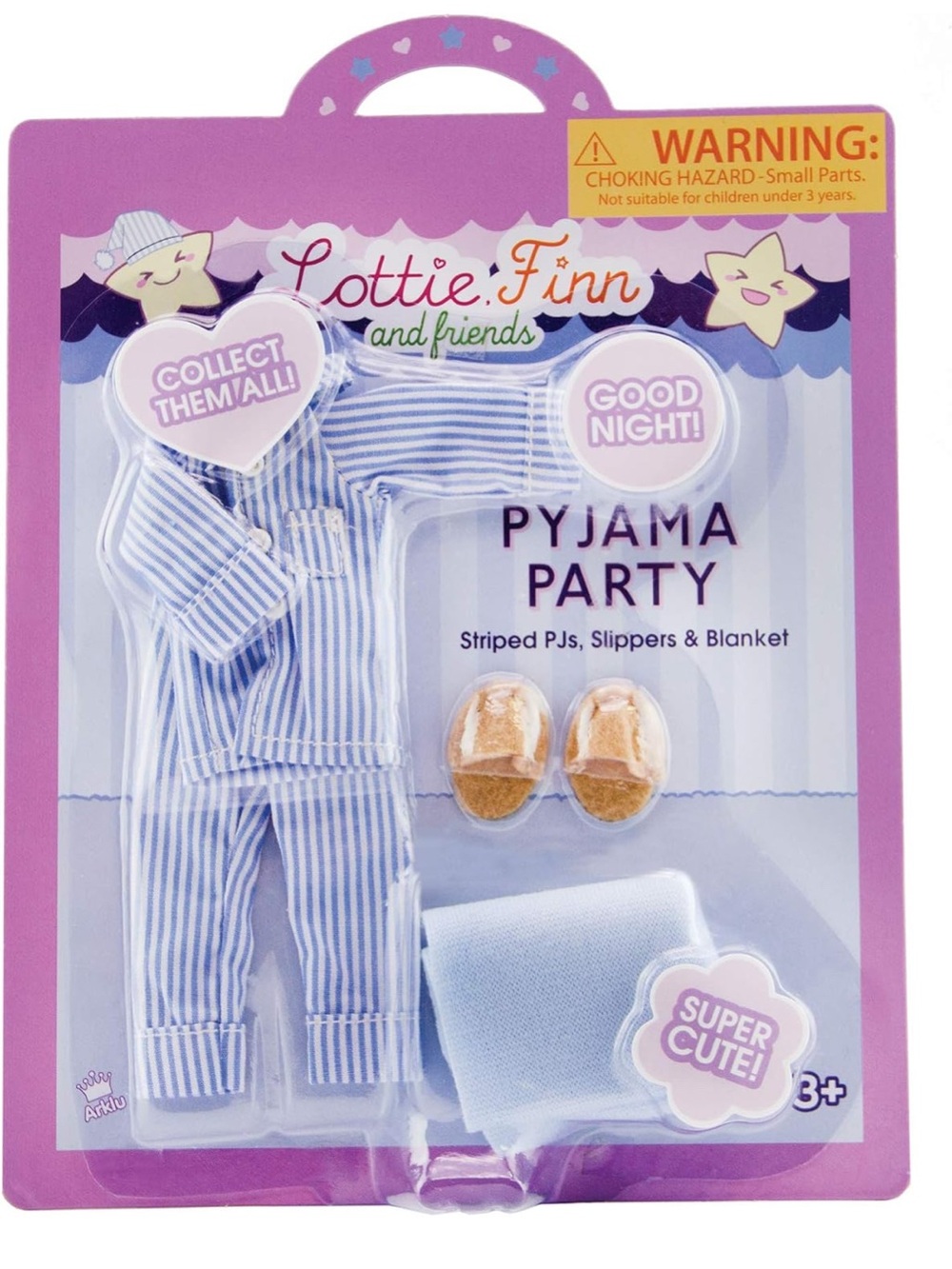 Lottie Doll Pyjama Pajamas Party Outfit Set Slippers Blanket Stripes Blue White